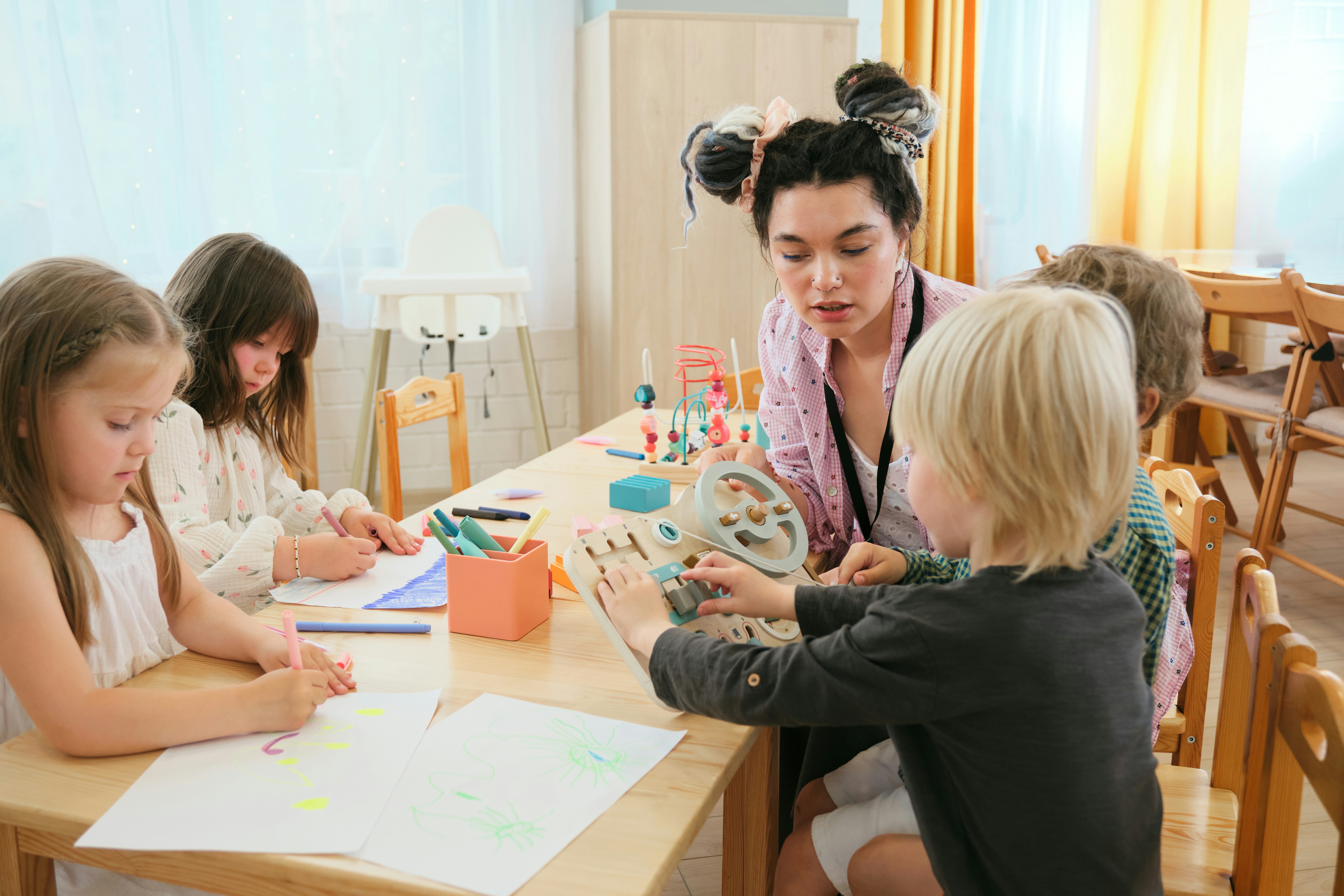 A bright and colorful daycare room for toddlers